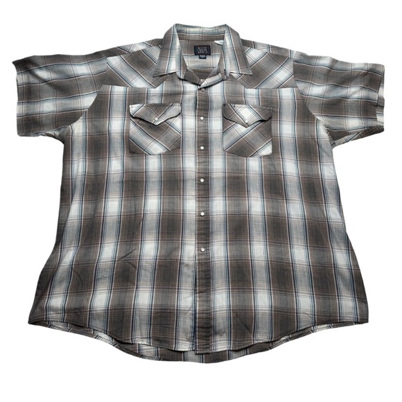 VTG Rock Creek Ranch Grey & White Plaid Short Sleeve Pearl Snap- Bigman 18.5 - Picture 1 of 4